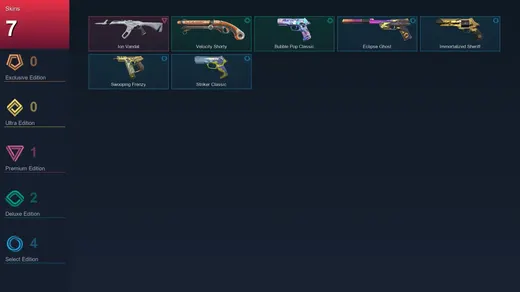 AP | Ion Vandal | Velocity Shorty | Bubble Pop Classic | Eclipse Ghost | 7 Skin | 27 Agent | 69 Buddy | Lv148
