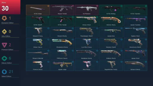 AP | K/TAC Blade | Reaver Vandal | Ion Phantom | K/TAC Bulldog | 30 Skin | 23 Agent | 74 Buddy | Lv228
