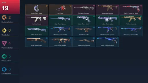 AP | Iridian Thorn Blade | Oni Claw | Forsaken Operator | Magepunk Spectre | 19 Skin | 17 Agent | 27 Buddy | Lv54