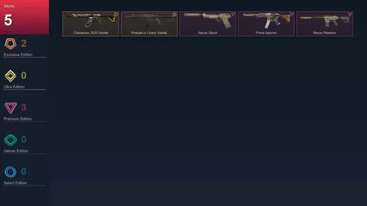 BR | Champions 2025 Vandal | Prelude to Chaos Vandal | Recon Ghost | Prime Spectre | 5 Skin | 16 Agent | 17 Buddy | Lv49