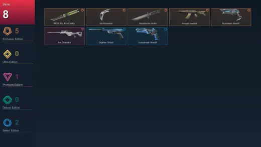 EU | RGX 11z Pro Firefly | Ion Karambit | Xenohunter Knife | Araxys Vandal | 8 Skin | 29 Agent | 41 Buddy | Lv117