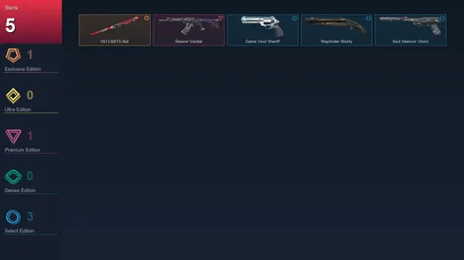 EU | NO LIMITS Bat | Reaver Vandal | Game Over Sheriff | Wayfinder Shorty | 5 Skin | 17 Agent | 43 Buddy | Lv66