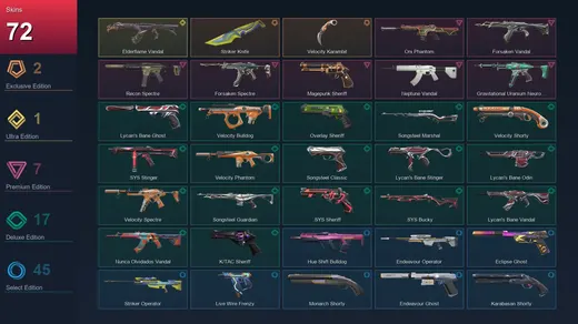 LA | Striker Knife | Velocity Karambit | Elderflame Vandal | Oni Phantom | 72 Skin | 29 Agent | 97 Buddy | Lv175