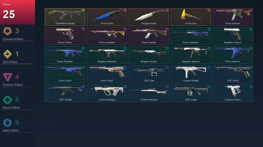 EU | Prism Knife | Kingdom Knife | Prime Axe | Elderflame Vandal | 25 Skin | 13 Agent | 24 Buddy | Silver II | Lv30 — Valorant account