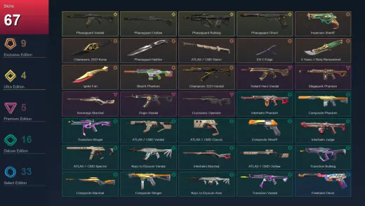 EU | Imperium Sheriff | Champions 2023 Kunai | Phaseguard Splitter | ATLAS // CMD Baton | 67 Skin | 27 Agent | 58 Buddy | Lv85