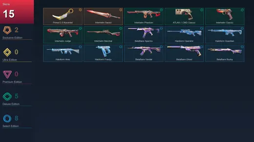 AP | Prime//2.0 Karambit | Interhelm Sword | Interhelm Phantom | ATLAS // CMD Classic | 15 Skin | 17 Agent | 30 Buddy | Silver I | Lv55 — Valorant account