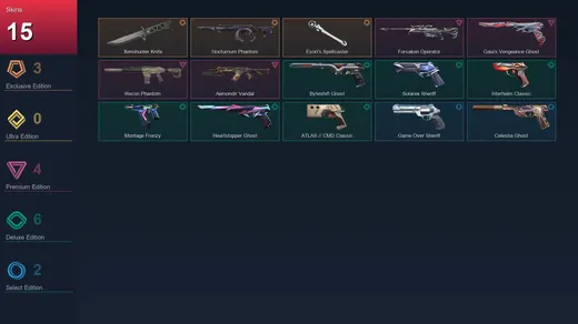 AP | Xenohunter Knife | Nocturnum Phantom | Evori's Spellcaster | Forsaken Operator | 15 Skin | 26 Agent | 43 Buddy | Silver I | Lv161