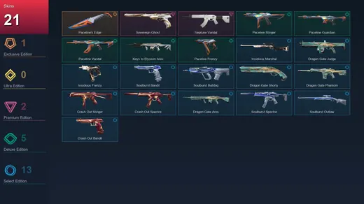 EU | Paceline's Edge | Sovereign Ghost | Neptune Vandal | Paceline Stinger | 21 Skin | 20 Agent | 31 Buddy | Lv65