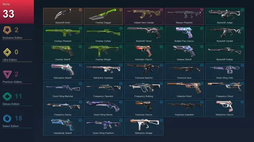 AP | Byteshift Knife | Overlay Dagger | Valiant Hero Vandal | Reaver Phantom | 33 Skin | 28 Agent | 76 Buddy | Lv158