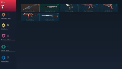 EU | Kuronami Naru-Kami | Keys to Elysium Ares | Insidious Frenzy | Crash Out Spectre | 7 Skin | 6 Agent | 5 Buddy | Lv17