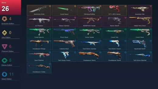 EU | Xenohunter Knife | Comet Sword | Glitchpop Bulldog | VCT x SEN Classic | 26 Skin | 17 Agent | 32 Buddy | Lv87 — Valorant account