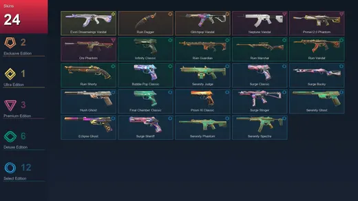 NA | Ruin Dagger | Glitchpop Vandal | Evori Dreamwings Vandal | Neptune Vandal | 24 Skin | 29 Agent | 61 Buddy | Lv109