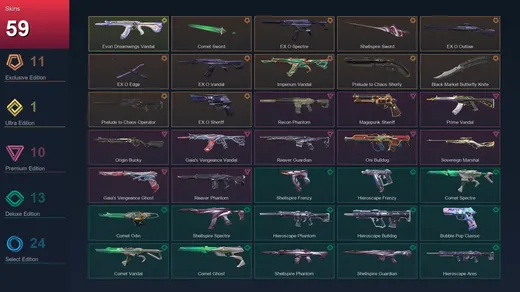 AP | Comet Sword | EX.O Spectre | Shellspire Sword | EX.O Outlaw | 59 Skin | 26 Agent | 56 Buddy | Bronze II | Lv107 — Valorant account