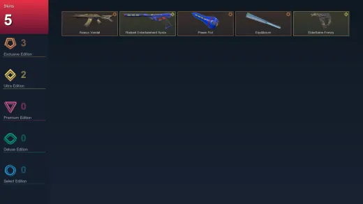 NA | Araxys Vandal | Power Fist | Equilibrium | Radiant Entertainment System Ghost | 5 Skin | 29 Agent | 26 Buddy | Lv52