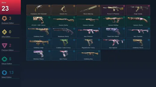 AP | Champions 2021 Karambit | Genesis Arc | Recon Balisong | Prime//2.0 Phantom | 23 Skin | 28 Agent | 67 Buddy | Lv127 — Valorant account