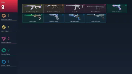 LA | Sentinels of Light Vandal | Evori Dreamwings Vandal | Ion Spectre | Reaver Phantom | 9 Skin | 23 Agent | 55 Buddy | Lv160
