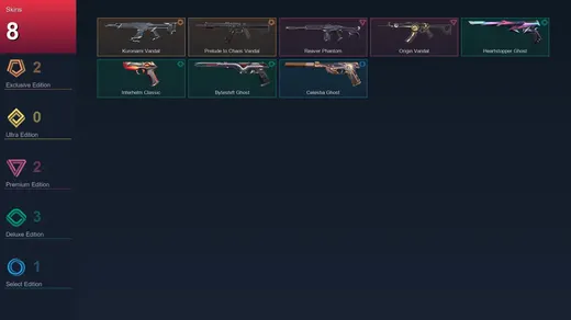 EU | Kuronami Vandal | Prelude to Chaos Vandal | Reaver Phantom | Origin Vandal | 8 Skin | 28 Agent | 30 Buddy | Lv83
