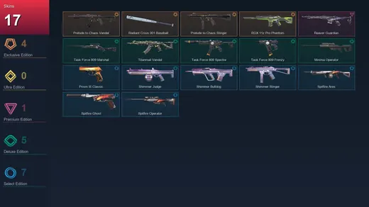 NA | Prelude to Chaos Vandal | Radiant Crisis 001 Baseball Bat | Prelude to Chaos Stinger | RGX 11z Pro Phantom | 17 Skin | 19 Agent | 23 Buddy | Lv39 — Valorant account