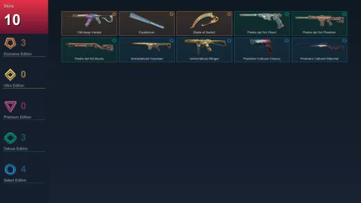 LA | Glitchpop Vandal | Equilibrium | Blade of Serket | Piedra del Sol Ghost | 10 Skin | 11 Agent | 9 Buddy | Lv28