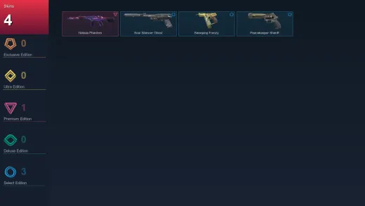 NA | Nebula Phantom | Soul Silencer Ghost | Swooping Frenzy | Peacekeeper Sheriff | 4 Skin | 11 Agent | 25 Buddy | Lv50