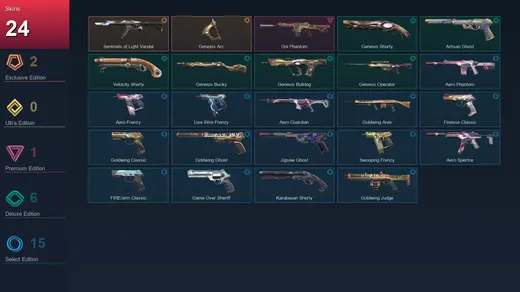 EU | Sentinels of Light Vandal | Genesis Arc | Oni Phantom | Genesis Shorty | 24 Skin | 22 Agent | 62 Buddy | Lv142