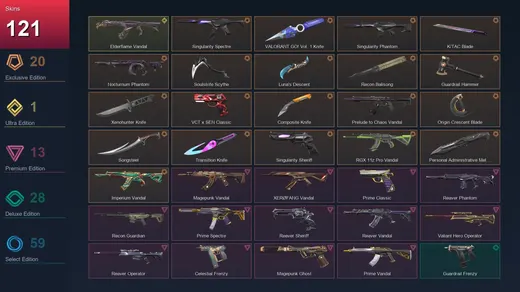AP | Singularity Spectre | VALORANT GO! Vol. 1 Knife | Singularity Phantom | K/TAC Blade | 121 Skin | 25 Agent | 129 Buddy | Lv210