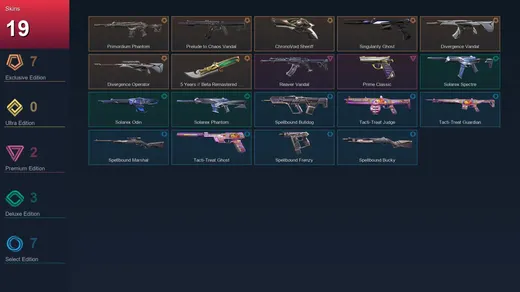 AP | Primordium Phantom | Prelude to Chaos Vandal | ChronoVoid Sheriff | Singularity Ghost | 19 Skin | 7 Agent | 14 Buddy | Lv24
