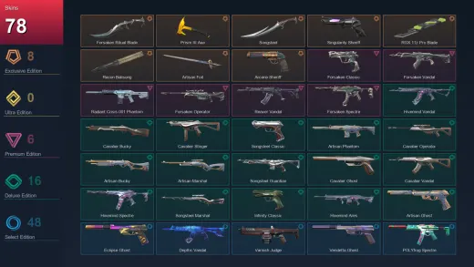 AP | Forsaken Ritual Blade | Prism III Axe | Songsteel | Singularity Sheriff | 78 Skin | 25 Agent | 125 Buddy | Lv261