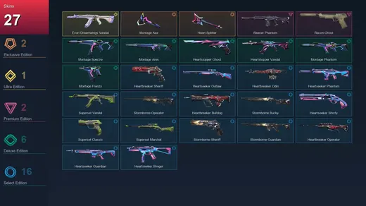 EU | Montage Axe | Heart Splitter | Evori Dreamwings Vandal | Reaver Phantom | 27 Skin | 19 Agent | 25 Buddy | Lv71 — Valorant account