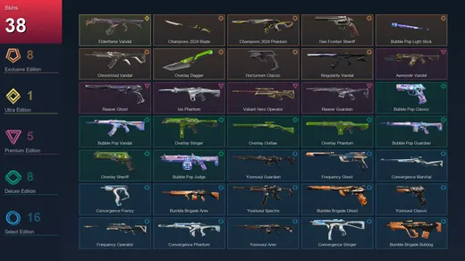 EU | Champions 2024 Blade | Champions 2024 Phantom | Neo Frontier Sheriff | Bubble Pop Light Stick | 38 Skin | 15 Agent | 26 Buddy | Lv48 — Valorant account