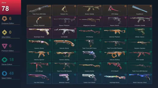 AP | Task Force 809 Knife | Genesis Arc | Araxys Vandal | .SYS Melee | 78 Skin | 28 Agent | 122 Buddy | Lv257