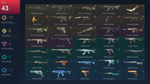 EU | RGX 11z Pro Operator | RGX 11z Pro Vandal | Prime//2.0 Karambit | Prism III Axe | 43 Skin | 25 Agent | 72 Buddy | Lv120 — Valorant account