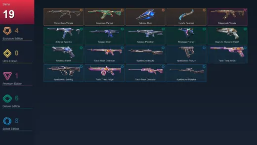 EU | Primordium Vandal | Imperium Vandal | Solarex Relic | Luna's Descent | 19 Skin | 19 Agent | 26 Buddy | Lv69