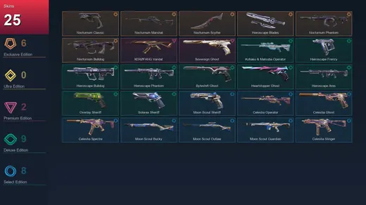 EU | Nocturnum Classic | Nocturnum Marshal | Nocturnum Scythe | Hieroscape Blades | 25 Skin | 22 Agent | 59 Buddy | Lv108