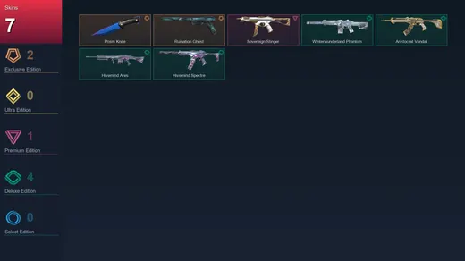 NA | Prism Knife | Ruination Ghost | Sovereign Stinger | Winterwunderland Phantom | 7 Skin | 11 Agent | 15 Buddy | Lv32 — Valorant account