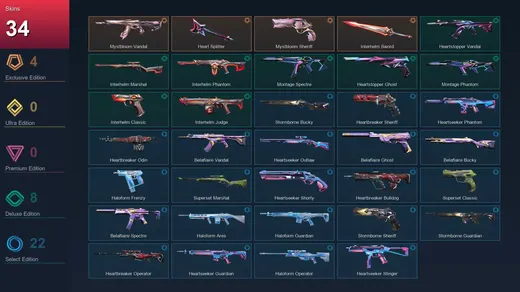 EU | Mystbloom Vandal | Heart Splitter | Mystbloom Sheriff | Interhelm Sword | 34 Skin | 16 Agent | 27 Buddy | Lv54 — Valorant account