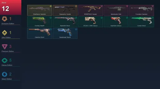 AP | Singularity Vandal | Elderflame Operator | XERØFANG Vandal | Xenohunter Odin | 12 Skin | 26 Agent | 42 Buddy | Lv147