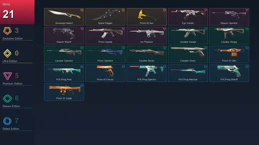 EU | Sovereign Sword | Spline Dagger | Prism III Axe | Ego Vandal | 21 Skin | 13 Agent | 23 Buddy | Lv34