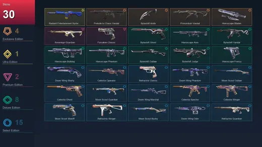 AP | Prelude to Chaos Vandal | Byteshift Knife | Primordium Vandal | Hieroscape Blades | 30 Skin | 16 Agent | 29 Buddy | Lv56 — Valorant account
