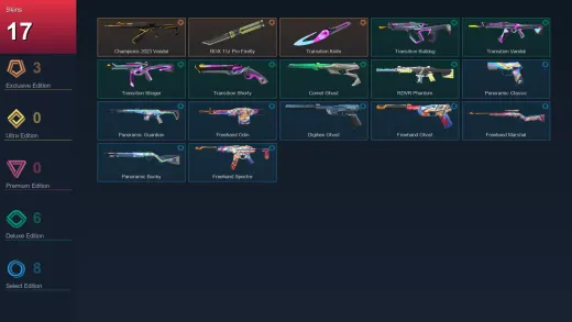 BR | Champions 2023 Vandal | RGX 11z Pro Firefly | Transition Knife | Transition Bulldog | 17 Skin | 25 Agent | 58 Buddy | Lv110