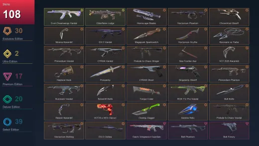 EU | Hieroscape Blades | Nocturnum Phantom | ChronoVoid Sheriff | Minima Karambit | 108 Skin | 26 Agent | 74 Buddy | Diamond I | Lv140