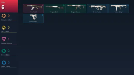 NA | Prime Vandal | Kingdom Bucky | Kingdom Spectre | Couture Bulldog | 6 Skin | 8 Agent | 8 Buddy | Lv18
