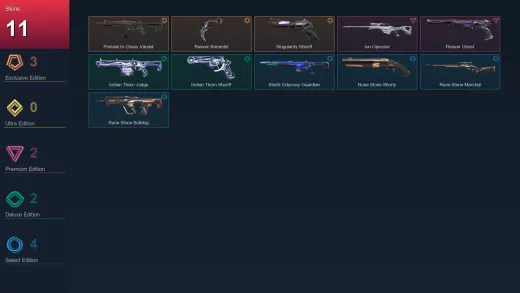 EU | Prelude to Chaos Vandal | Reaver Karambit | Singularity Sheriff | Ion Operator | 11 Skin | 9 Agent | 7 Buddy | Lv22