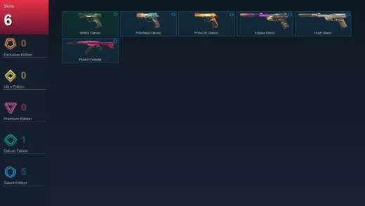 AP | Infinity Classic | Pistolinha Classic | Prism III Classic | Eclipse Ghost | 6 Skin | 18 Agent | 41 Buddy | Lv94
