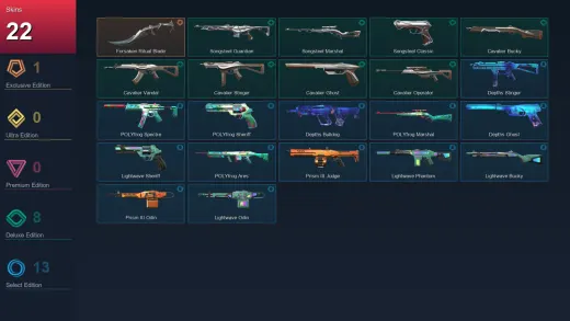 EU | Forsaken Ritual Blade | Songsteel Guardian | Songsteel Marshal | Songsteel Classic | 22 Skin | 13 Agent | 26 Buddy | Lv25