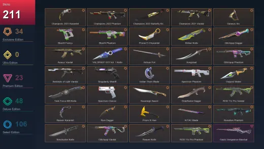 AP | Champions 2021 Karambit | Champions 2022 Phantom | Champions 2022 Butterfly Knife | 211 Skin | 25 Agent | 190 Buddy | Lv363