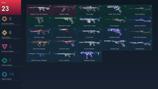 EU | Radiant Crisis 001 Phantom | Reaver Vandal | Tilde Judge | Iridian Thorn Sheriff | 23 Skin | 8 Agent | 14 Buddy | Lv29