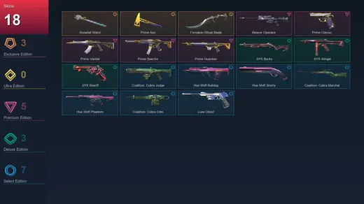 EU | Snowfall Wand | Prime Axe | Forsaken Ritual Blade | Reaver Operator | 18 Skin | 9 Agent | 15 Buddy | Lv24