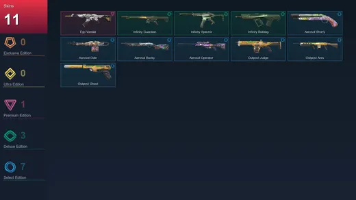 AP | Ego Vandal | Infinity Guardian | Infinity Spectre | Infinity Bulldog | 11 Skin | 7 Agent | 10 Buddy | Lv1